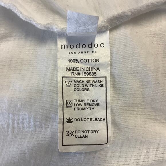 Mododoc Size Large White 3/4 Sleeve Twist Trim Top V Neck Minimalist OS19-17 - Picture 7 of 7